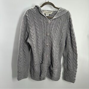 Aran Mor Ireland 100% Merino Wool Gray Button Up Hooded Sweater